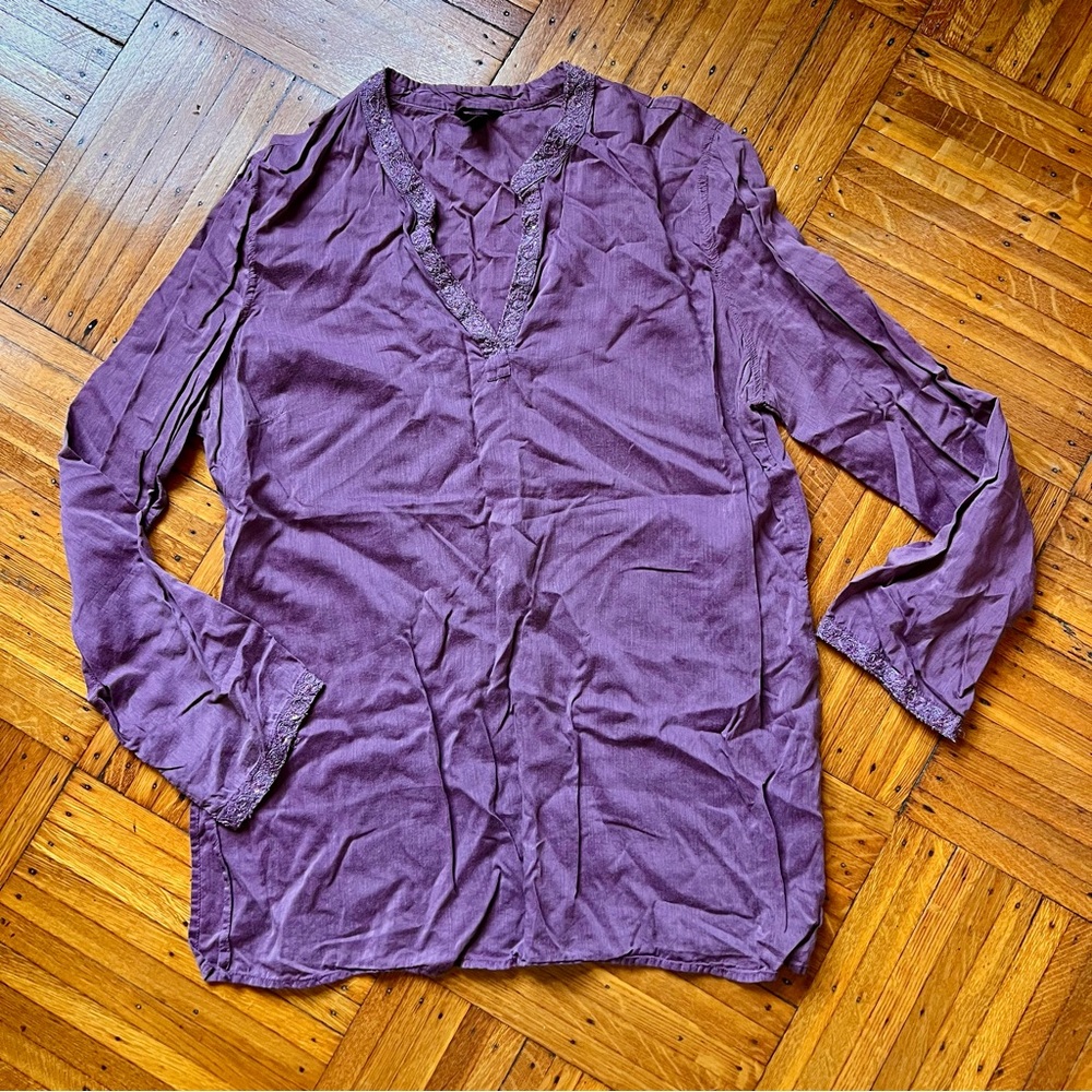 Massimo Purple Beaded Detail V Neck Long Sleeved Top